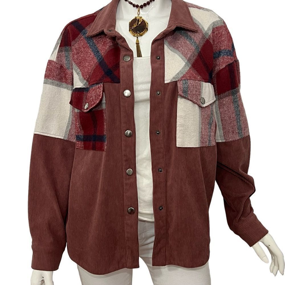 Ces Femme Boutique Dusty Mauve/Plaid Boho Shacket - S - Picture 3 of 13